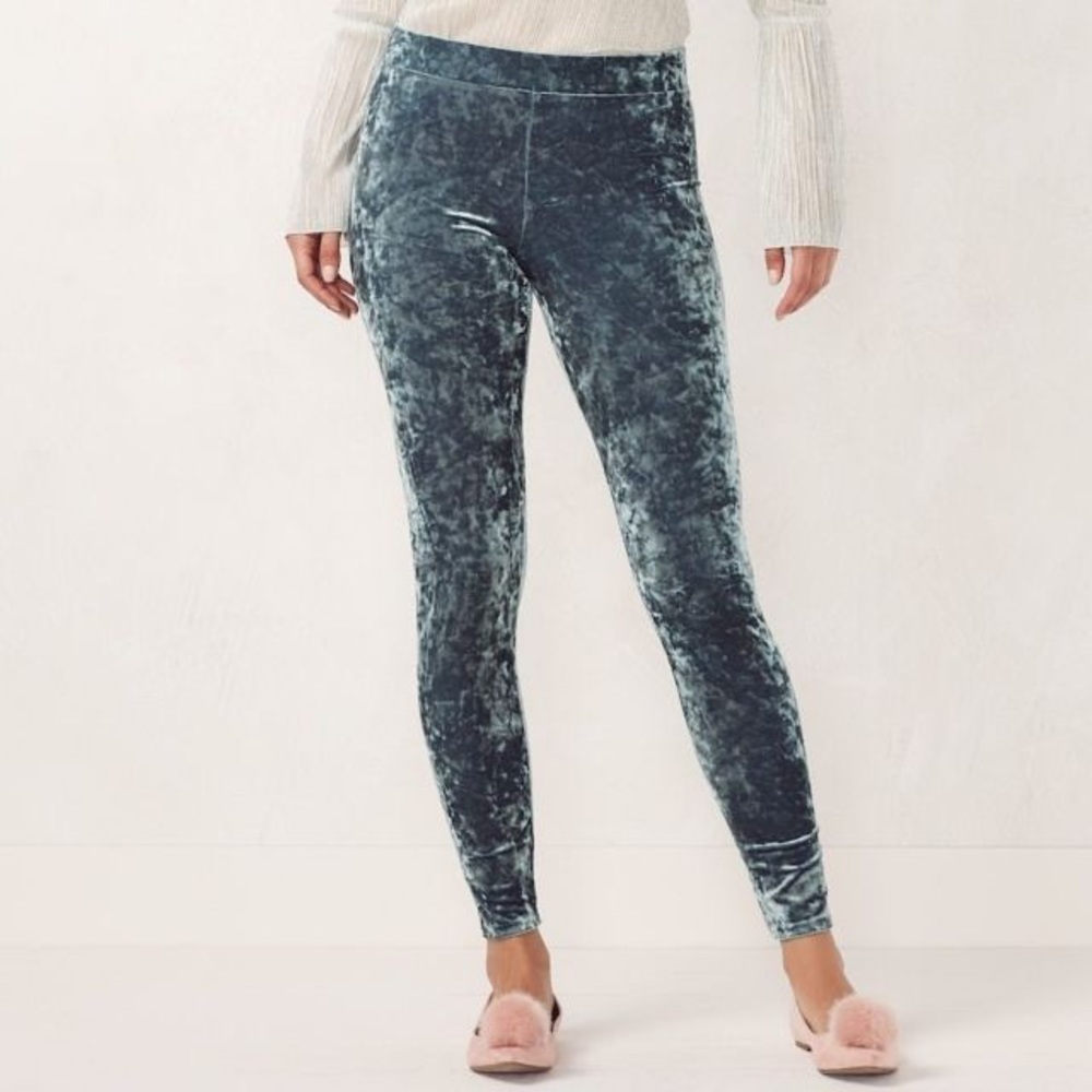 LC Lauren Conrad Gray Crushed Velvet Leggings Mid Rise Stretch Luxe Lounge NWT L